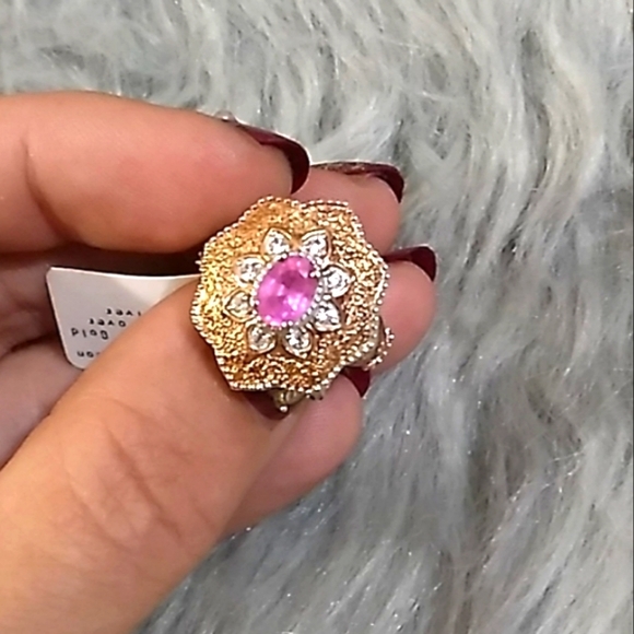 D'JOY Jewelry - Sold ILAKAKA Hot Pink Sapphire Diamond Accent Vermeil Gold Cocktail Ring
